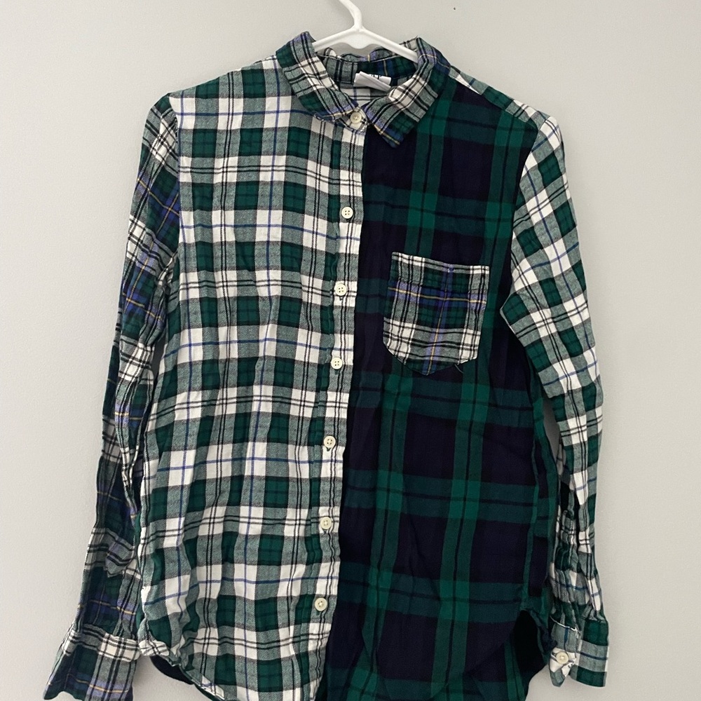 GAP Green and Blue Casual Button Down Shirt with Unique Plaid Design